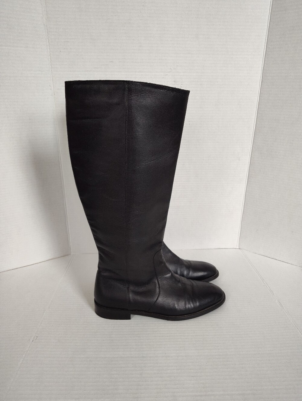 J Crew Classic Black Tall Leather Riding Boots Women's Size 9 Side Zip #J8505
